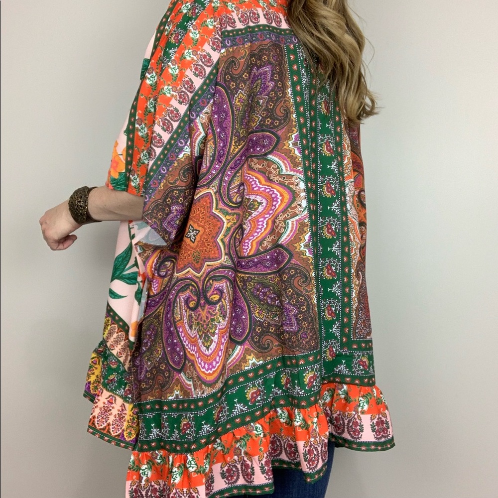 Garden Party Kimono Umgee Floral Print Orange - Picture 2 of 8